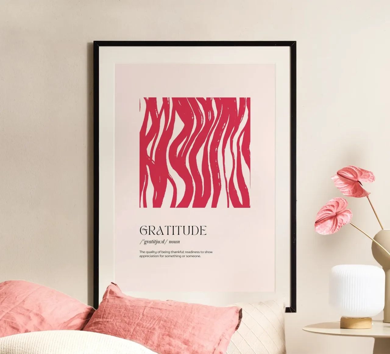 GRATITUDE Definition Abstract Red Organic Shapes Print hahnemühle by homdeco