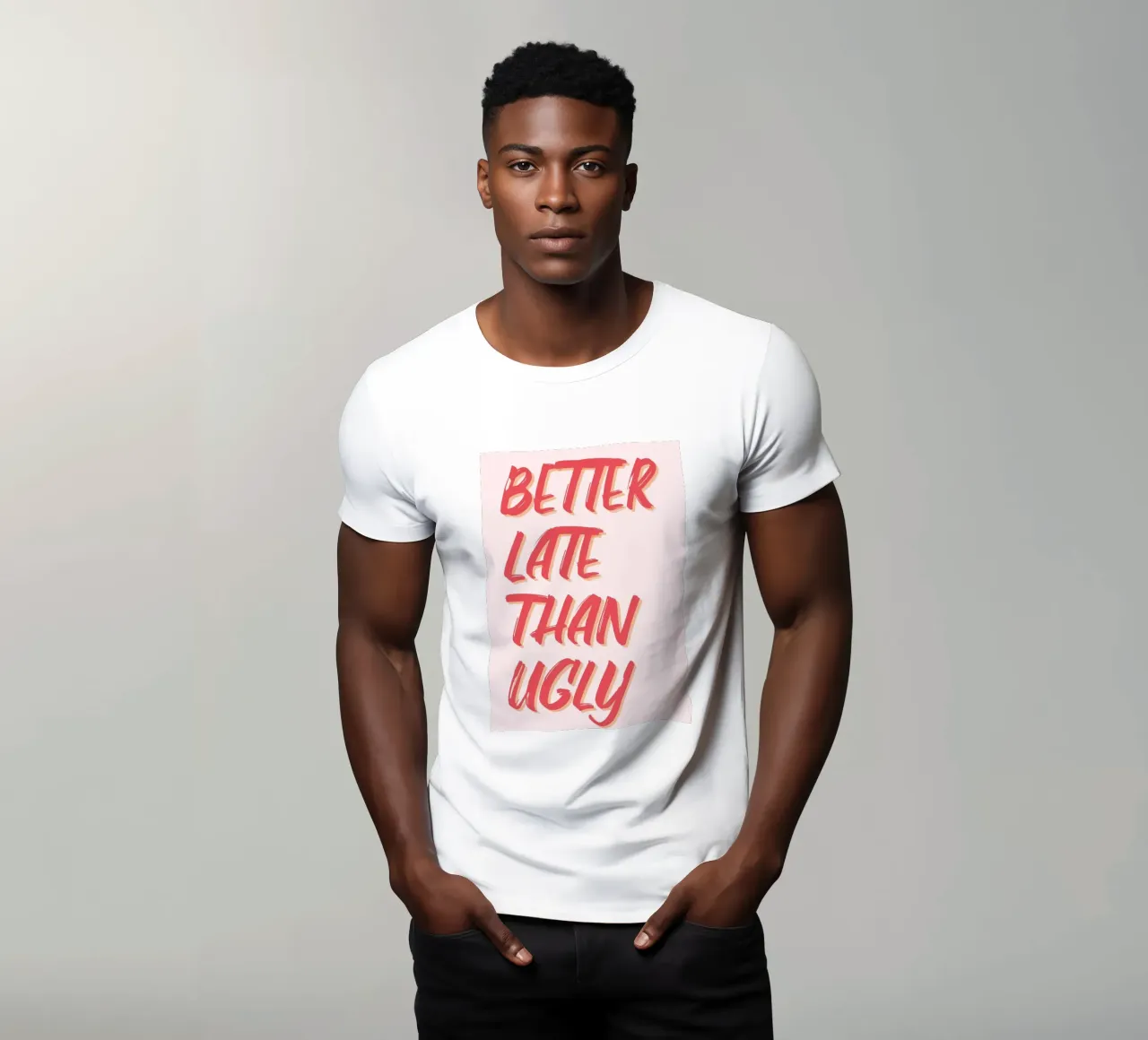 "Better Late Than Ugly" Humorous Quote Print t-shirt by homdeco