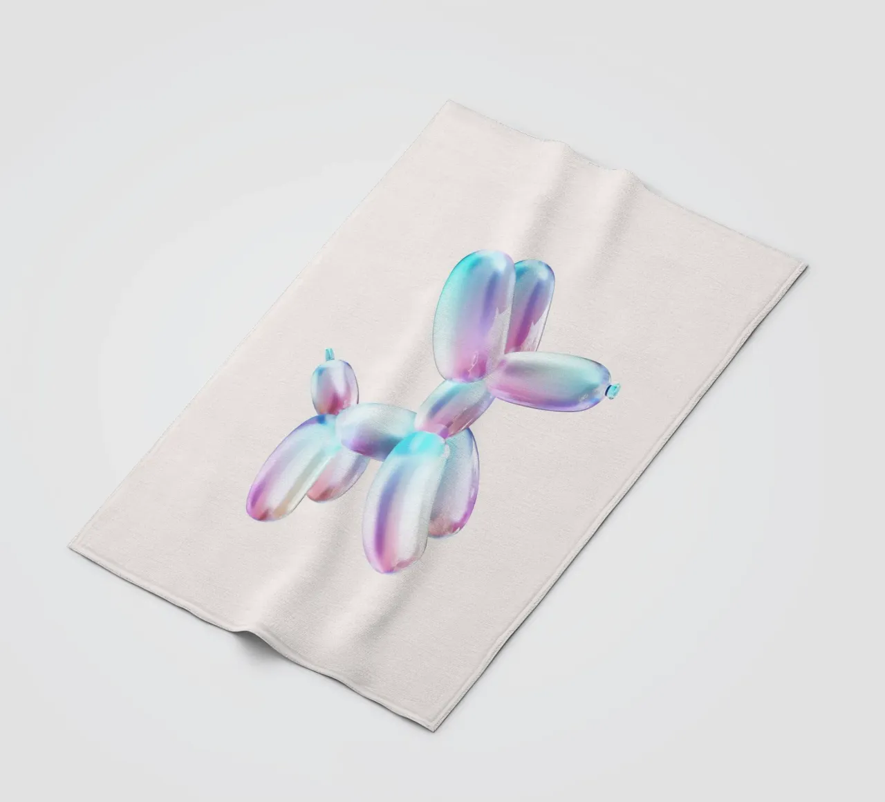 Scultura pop art di cane con palloncino iridescente coperta in pile da homdeco