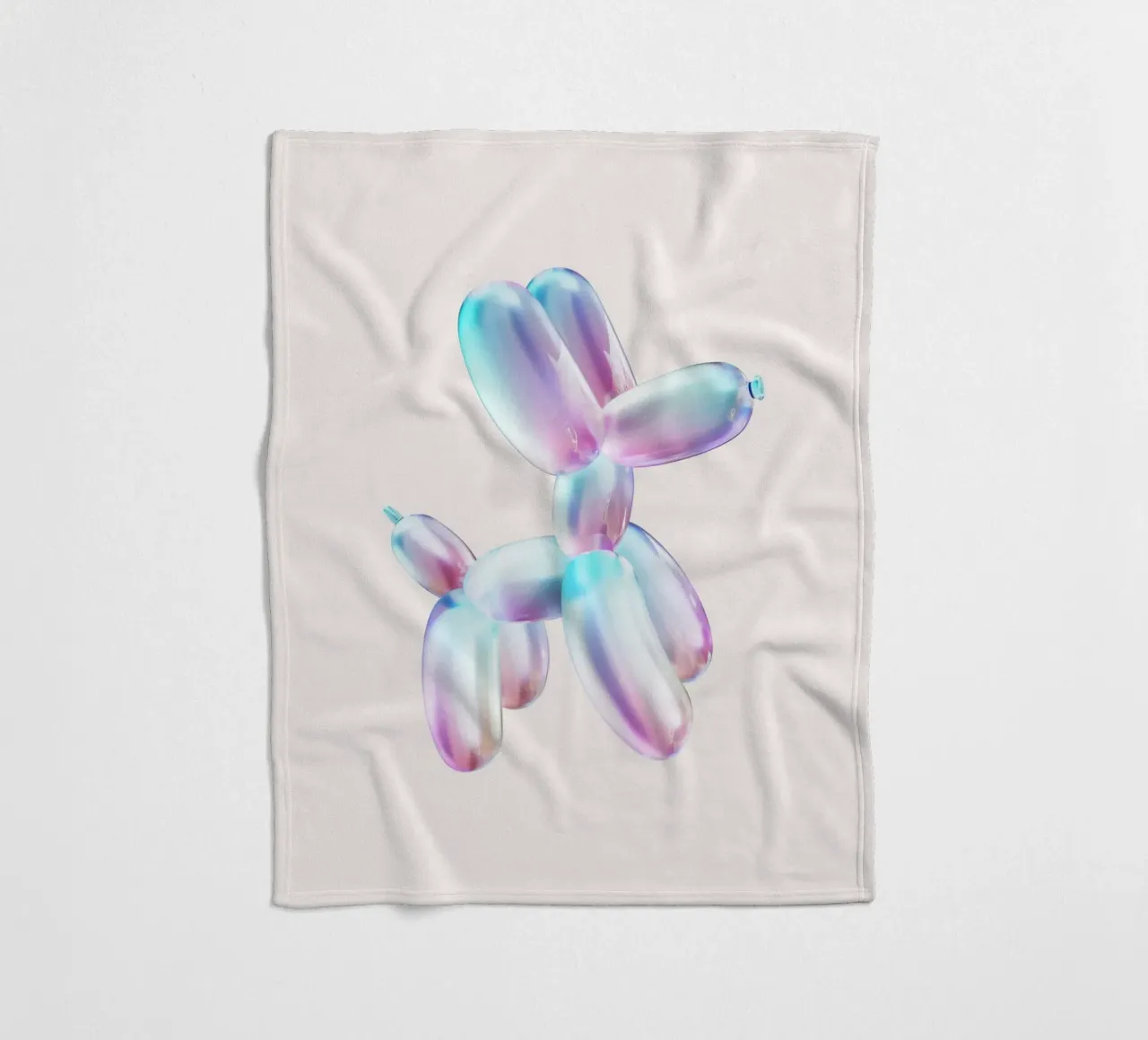 Scultura pop art di cane con palloncino iridescente coperta in pile da homdeco