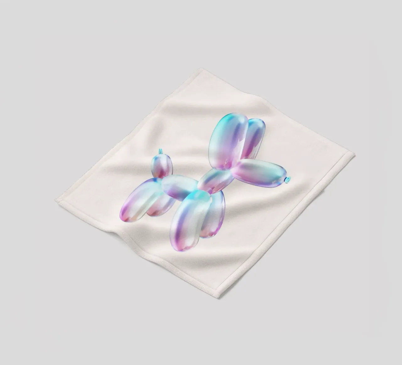 Scultura pop art di cane con palloncino iridescente coperta in pile da homdeco