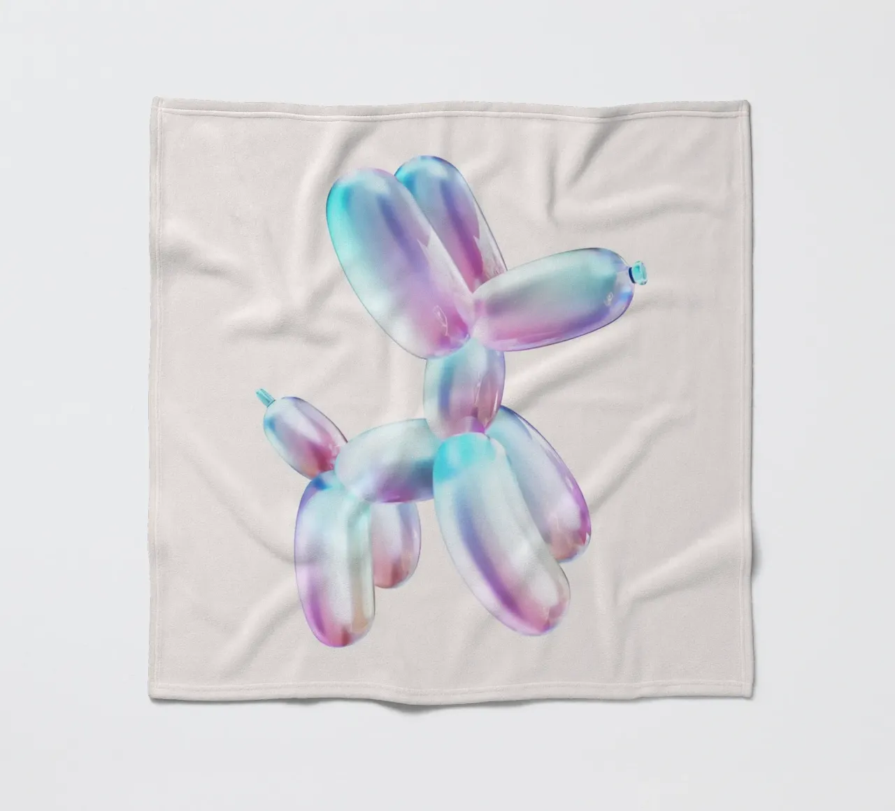 Scultura pop art di cane con palloncino iridescente coperta in pile da homdeco