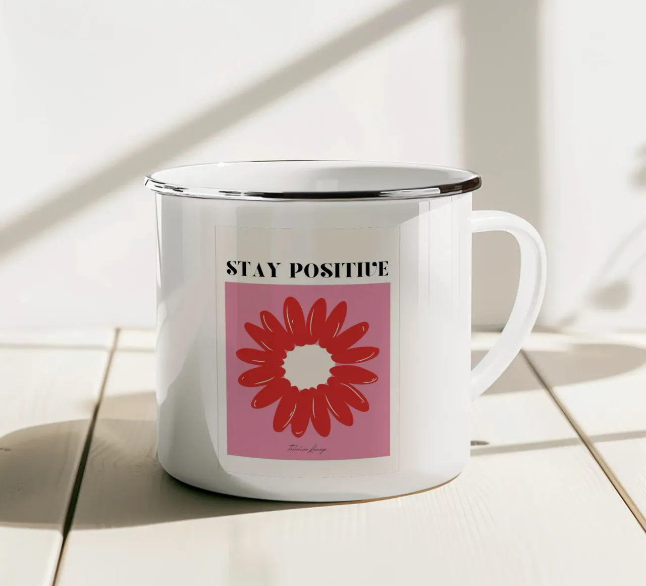 Takehiro Kanogi - "Stay Positive" Fiore rosso pop art tazza in smalto da homdeco