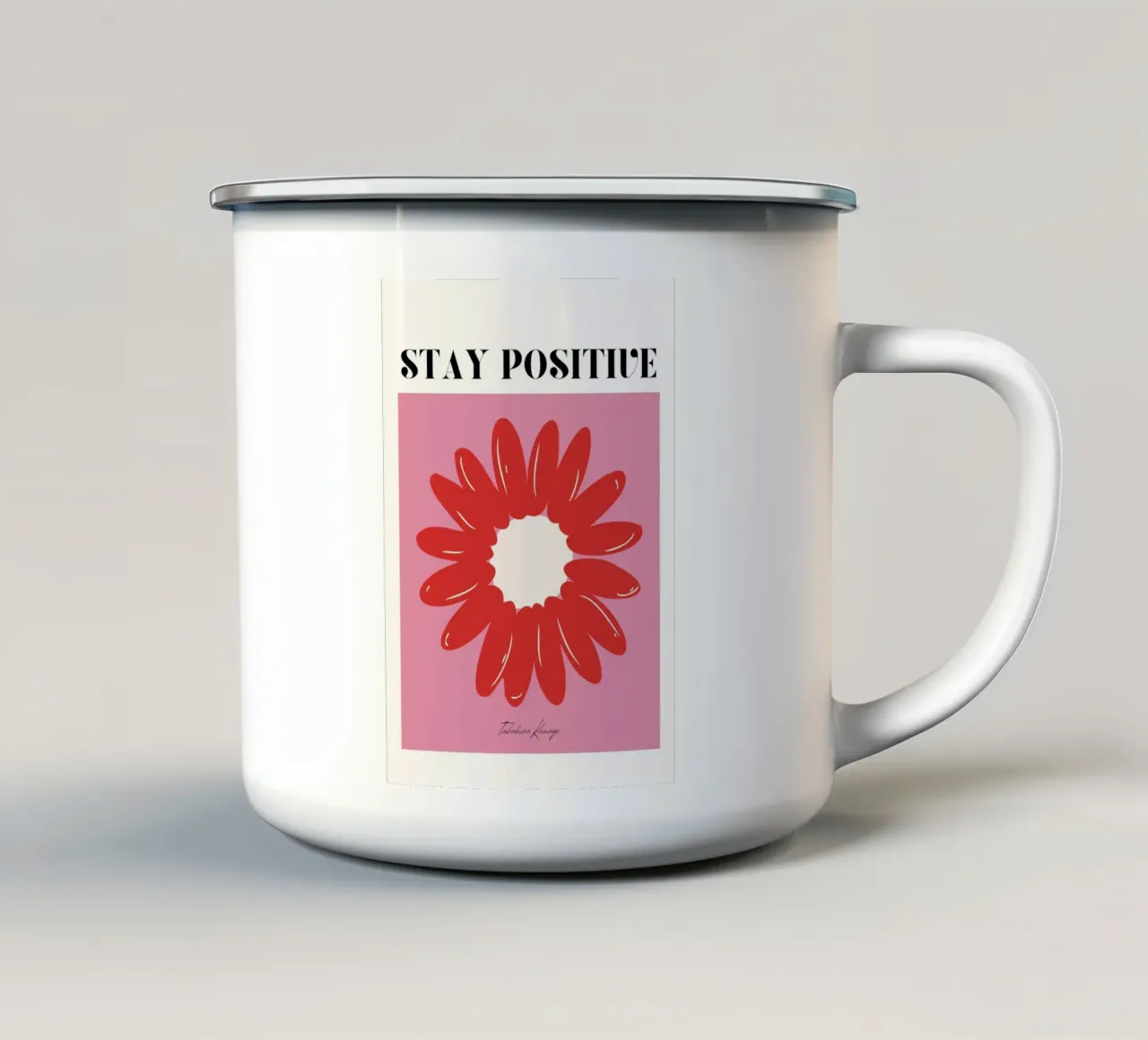 Takehiro Kanogi - "Stay Positive" Fiore rosso pop art tazza in smalto da homdeco