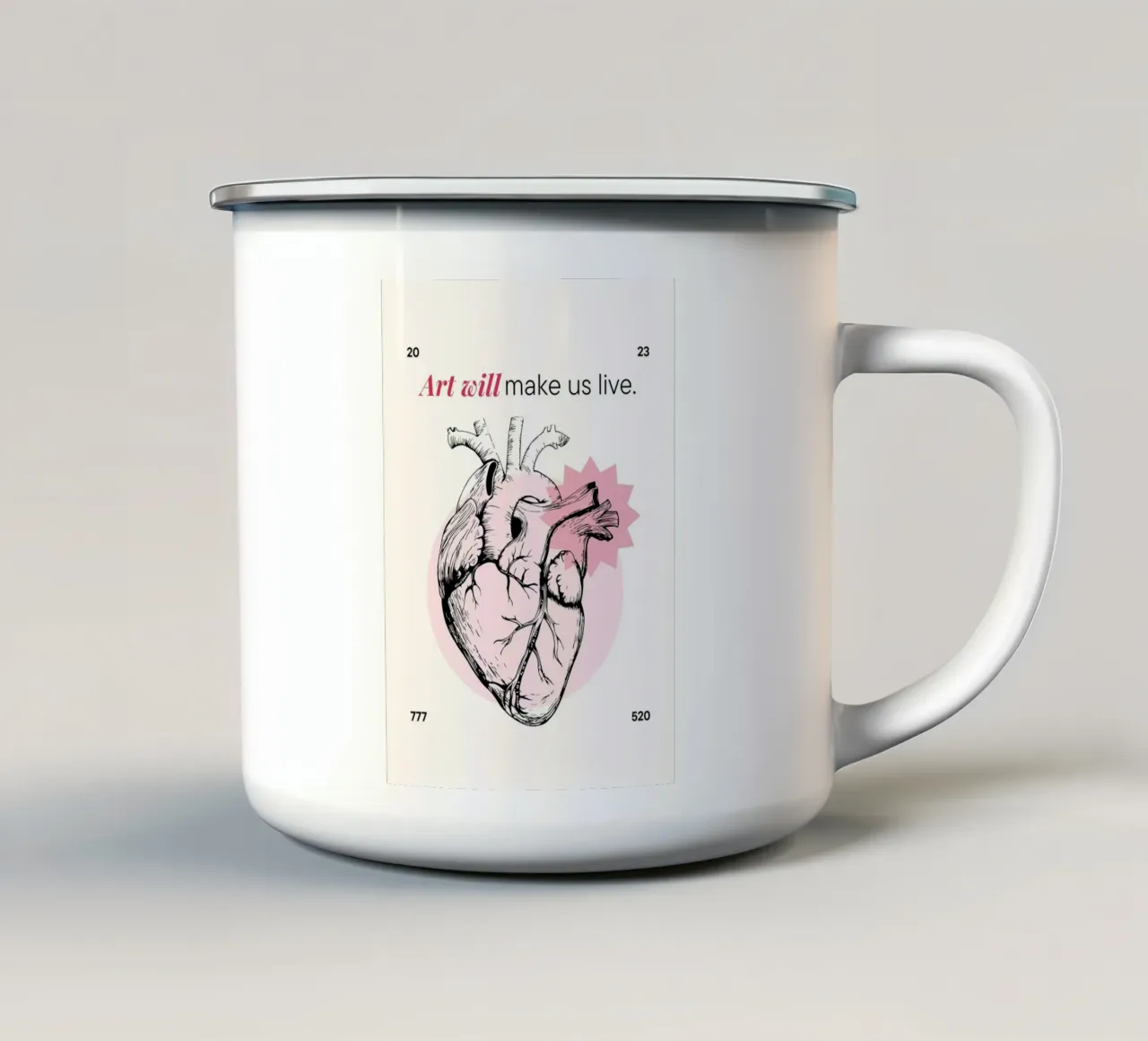 "L'arte ci farà vivere" Stampa anatomica del cuore tazza in smalto da homdeco