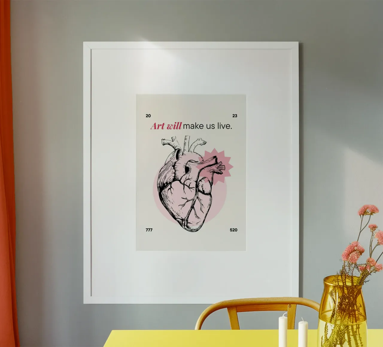 "L'arte ci farà vivere" Stampa anatomica del cuore poster con telaio in alluminio da homdeco