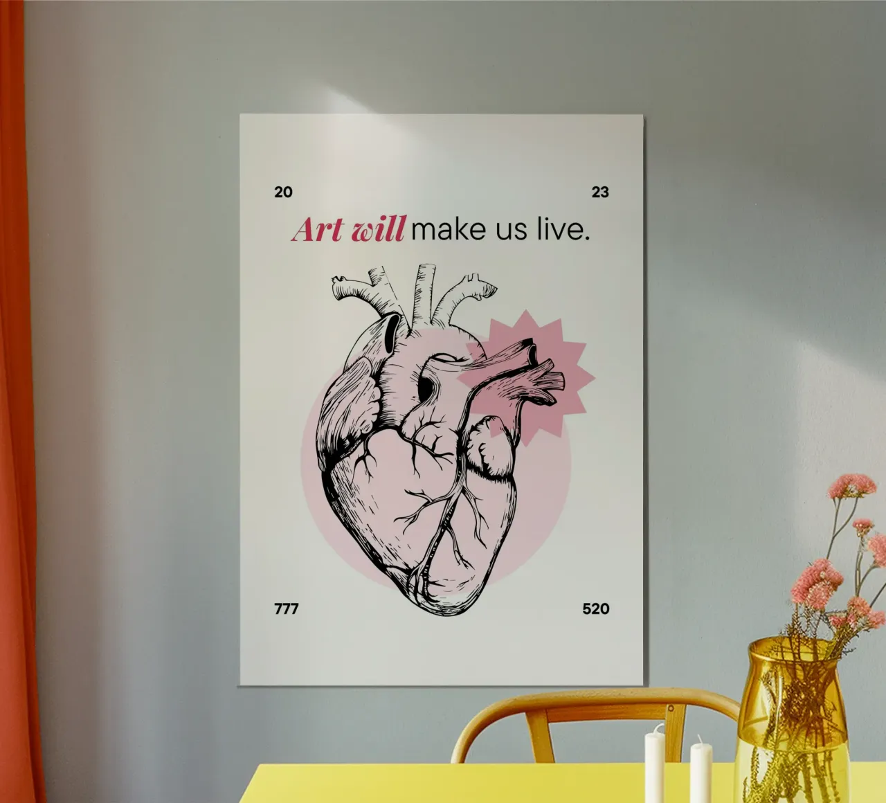 "L'arte ci farà vivere" Stampa anatomica del cuore poster con telaio in alluminio da homdeco