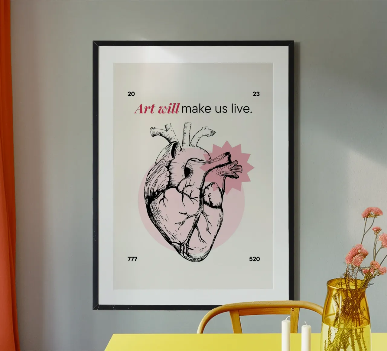 "L'arte ci farà vivere" Stampa anatomica del cuore poster con telaio in alluminio da homdeco