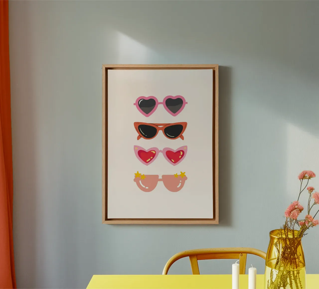 Retro Zonnebril Stapel Esthetische Pop Art Print canvas met Baklijst van homdeco