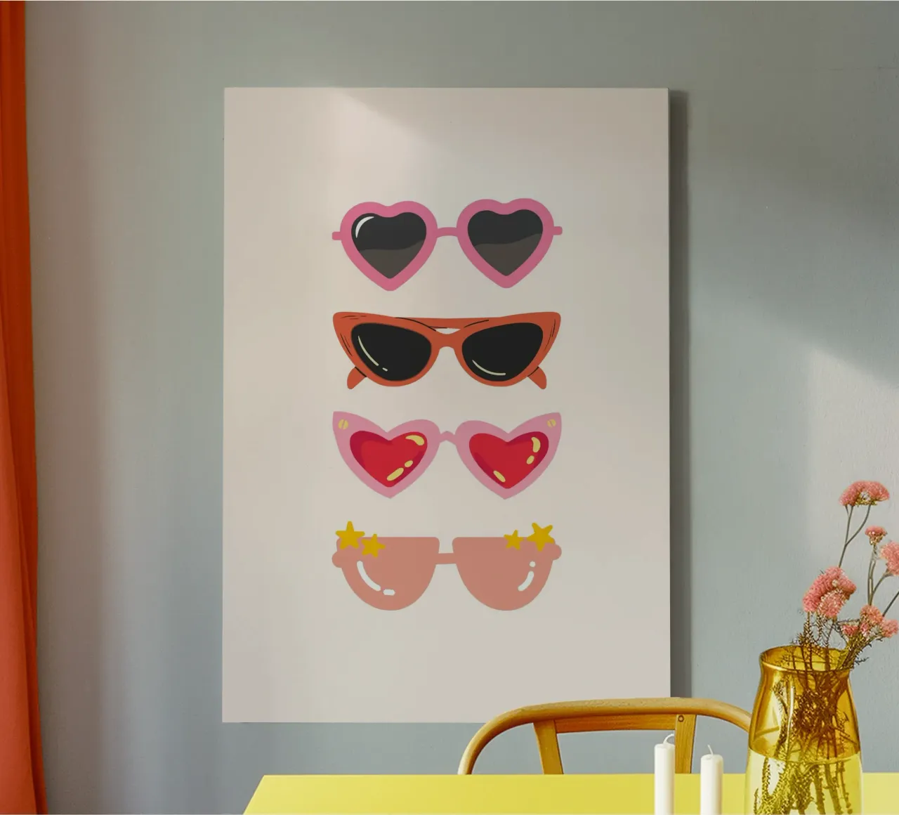 Retro Zonnebril Stapel Esthetische Pop Art Print canvas met Baklijst van homdeco