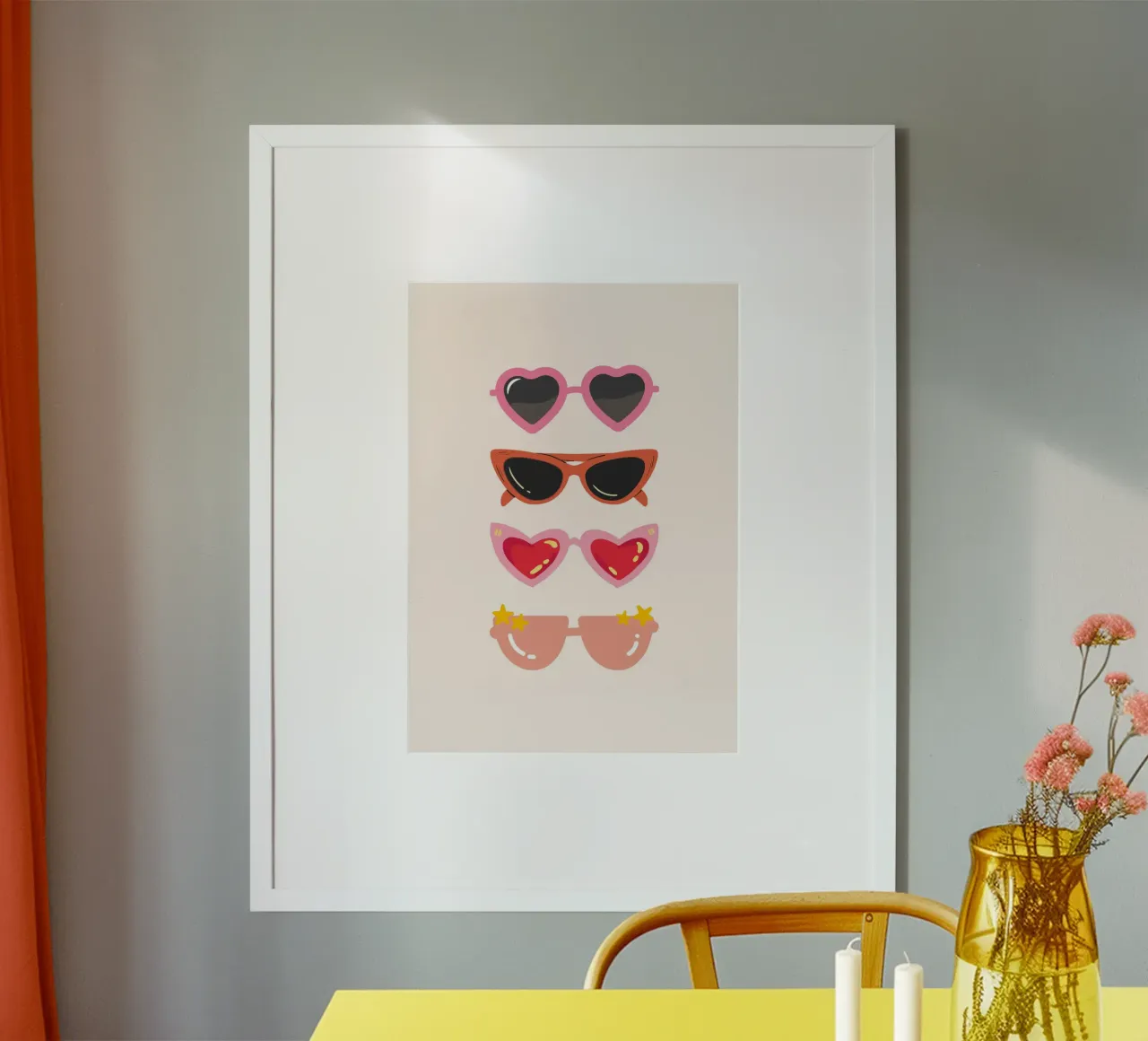 Retro-Sonnenbrille Stack Ästhetischer Pop-Art-Druck Poster mit Holzrahmen von homdeco
