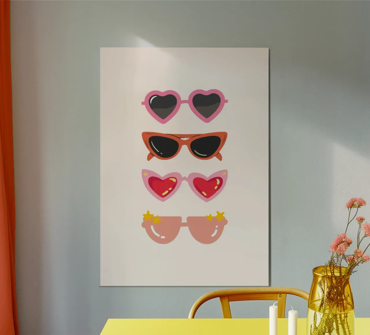 Retro-Sonnenbrille Stack Ästhetischer Pop-Art-Druck Poster mit Holzrahmen von homdeco