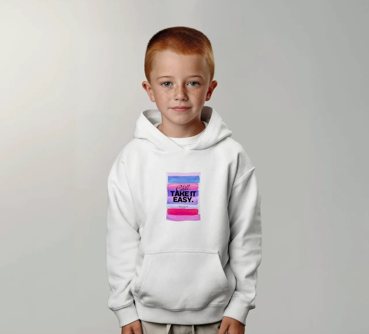 "Rilassati. Take It Easy". Stampa a righe acquerellate felpa bambino con cappuccio da homdeco