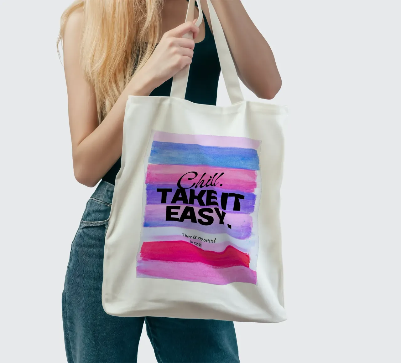"Rilassati. Take It Easy". Stampa a righe acquerellate borsa in juta da homdeco