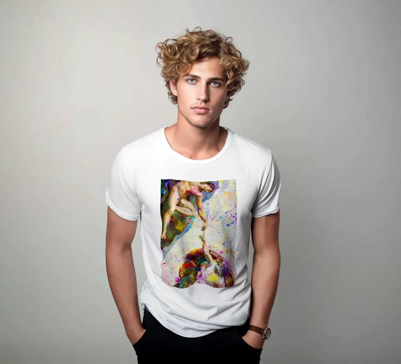 Creation of Adam - Modern Abstract Splatter Art t-shirt by homdeco