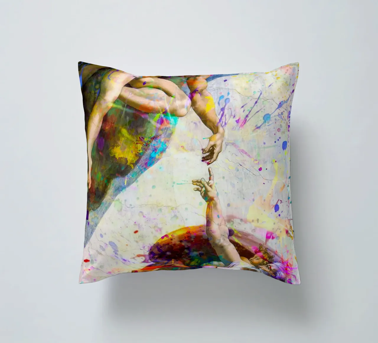 Creation of Adam - Modern Abstract Splatter Art decorative cushion by homdeco
