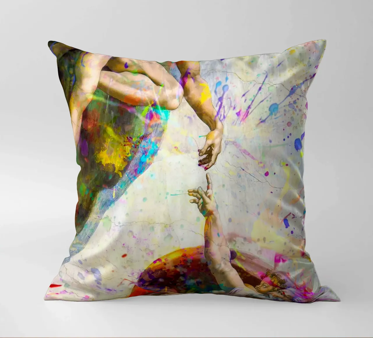 Creation of Adam - Modern Abstract Splatter Art decorative cushion by homdeco