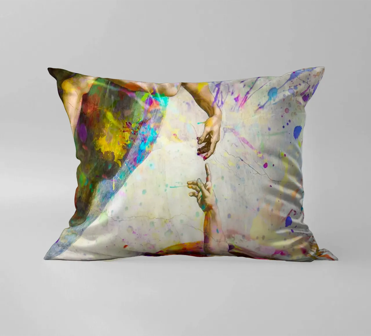 Creation of Adam - Modern Abstract Splatter Art decorative cushion by homdeco