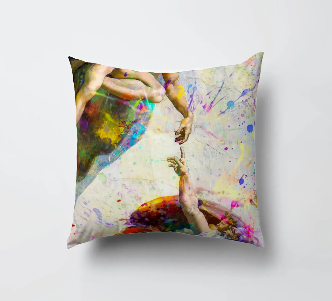 Creation of Adam - Modern Abstract Splatter Art decorative cushion by homdeco