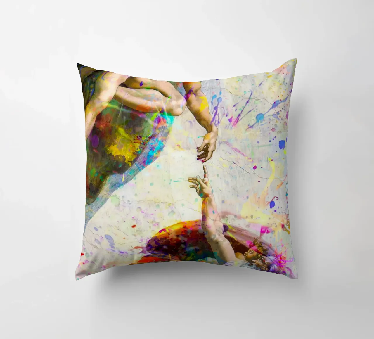 Creation of Adam - Modern Abstract Splatter Art decorative cushion by homdeco