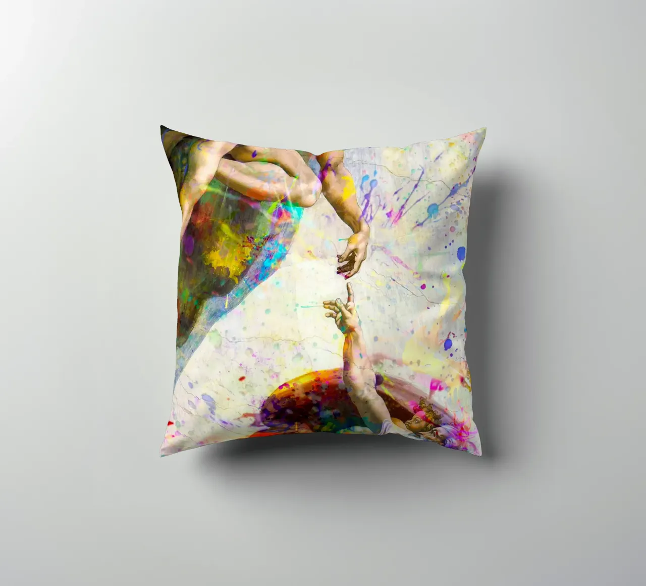 Creation of Adam - Modern Abstract Splatter Art decorative cushion by homdeco