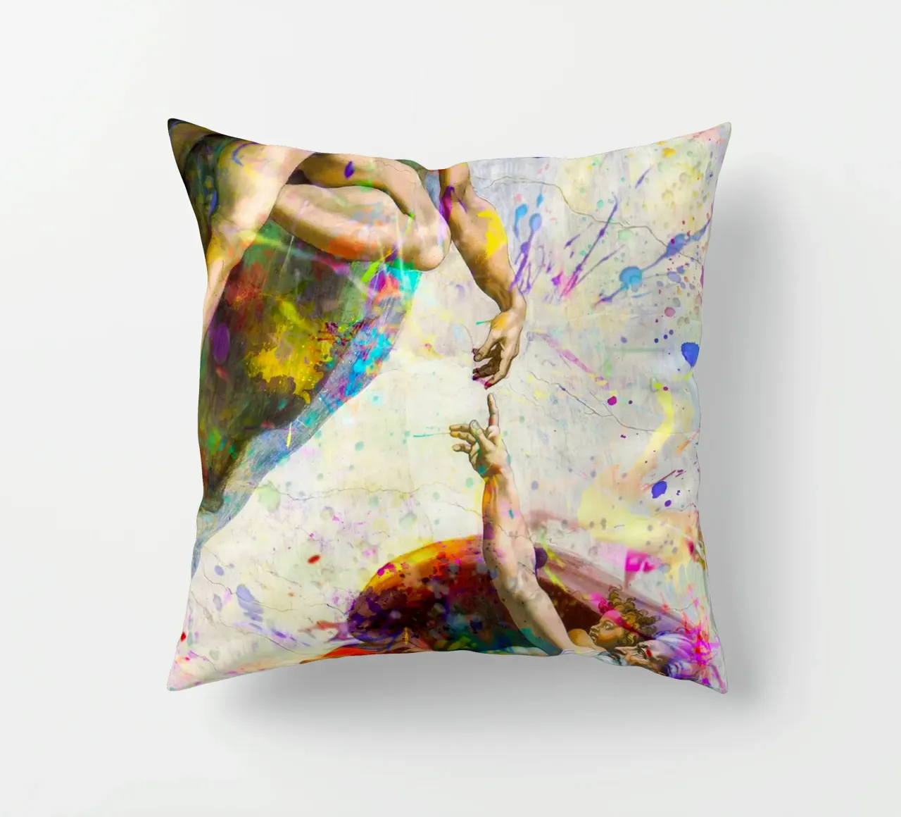 Creation of Adam - Modern Abstract Splatter Art decorative cushion by homdeco
