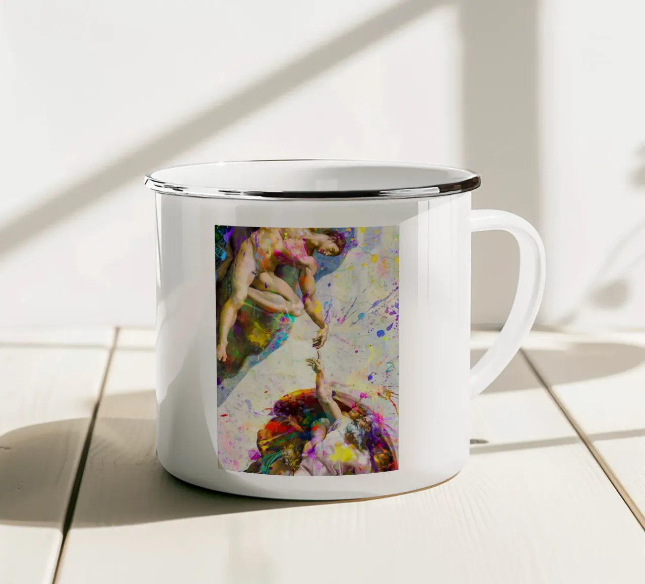 Schepping van Adam - Moderne abstracte splatterkunst emaille mok van homdeco