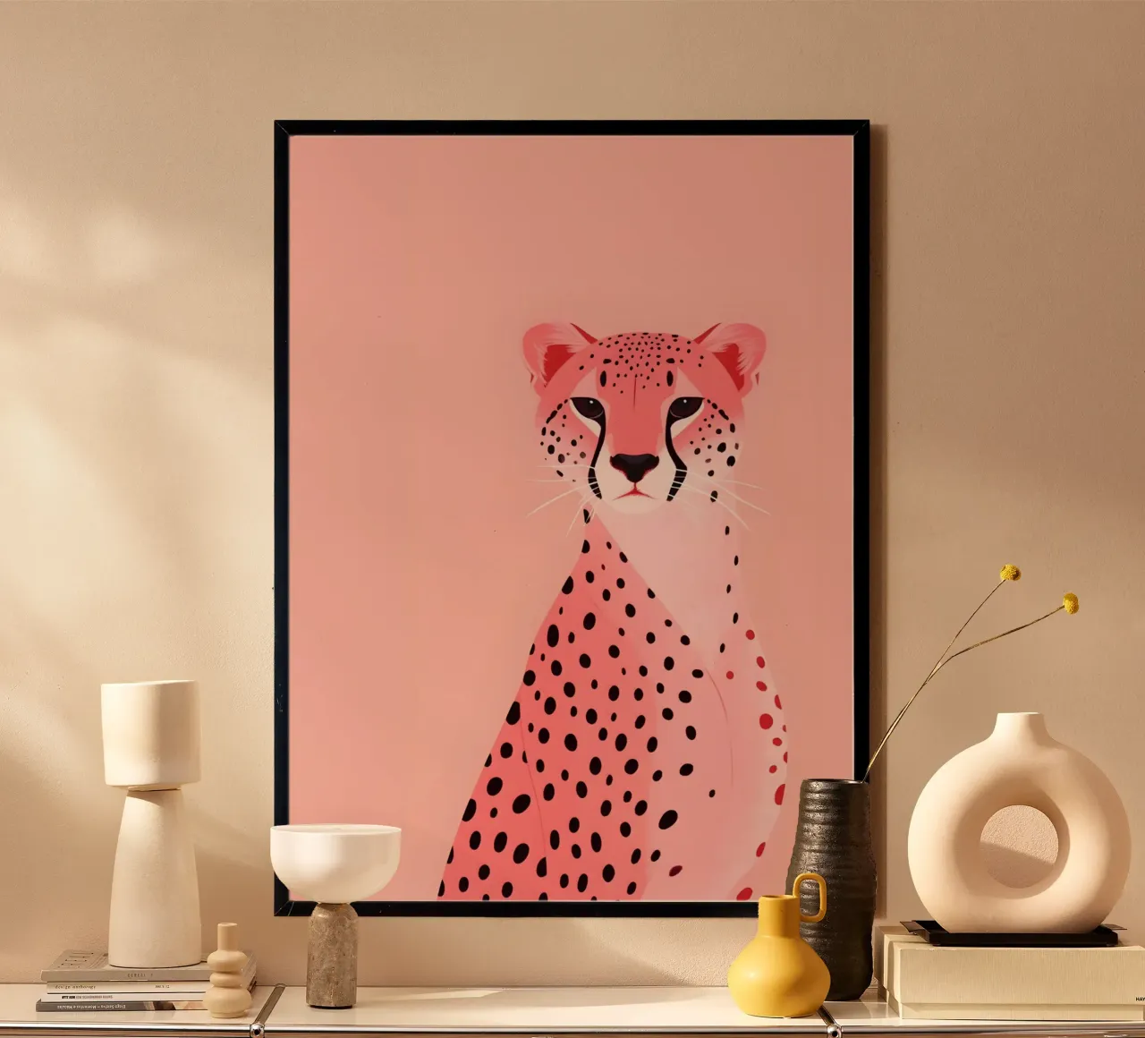 Stampa pop art moderna Chic Pink Cheetah poster con telaio in legno da homdeco