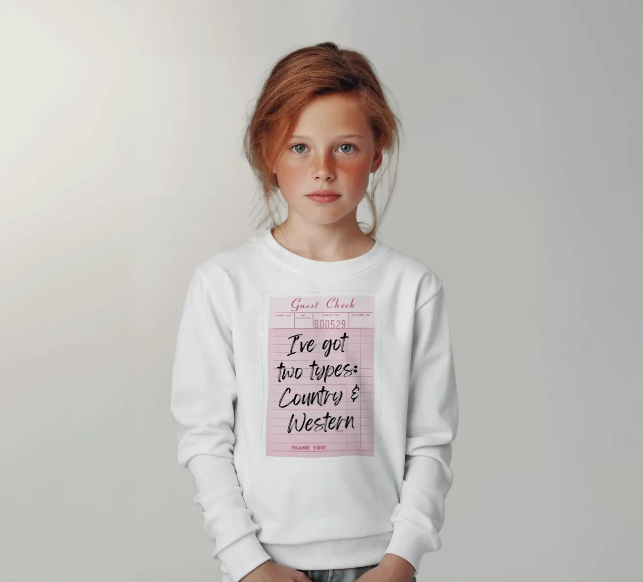 "Dos Tipos: Country & Western" Guest Check Print sudadera para niño de homdeco
