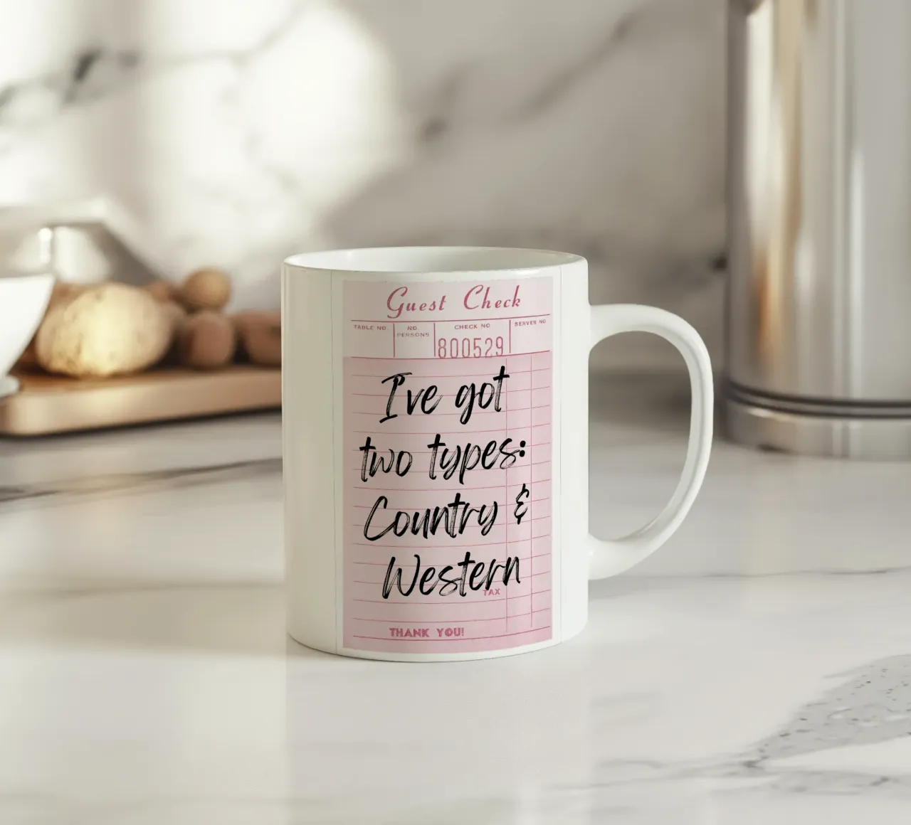 "Twee soorten: Country & Western" Guest Check Print keramische mok van homdeco
