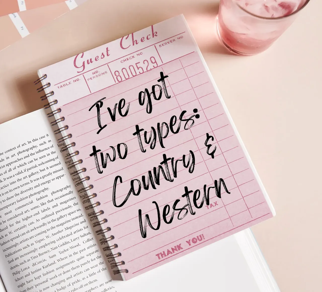 "Two Types: Country & Western" Guest Check Print spiral notebook by homdeco