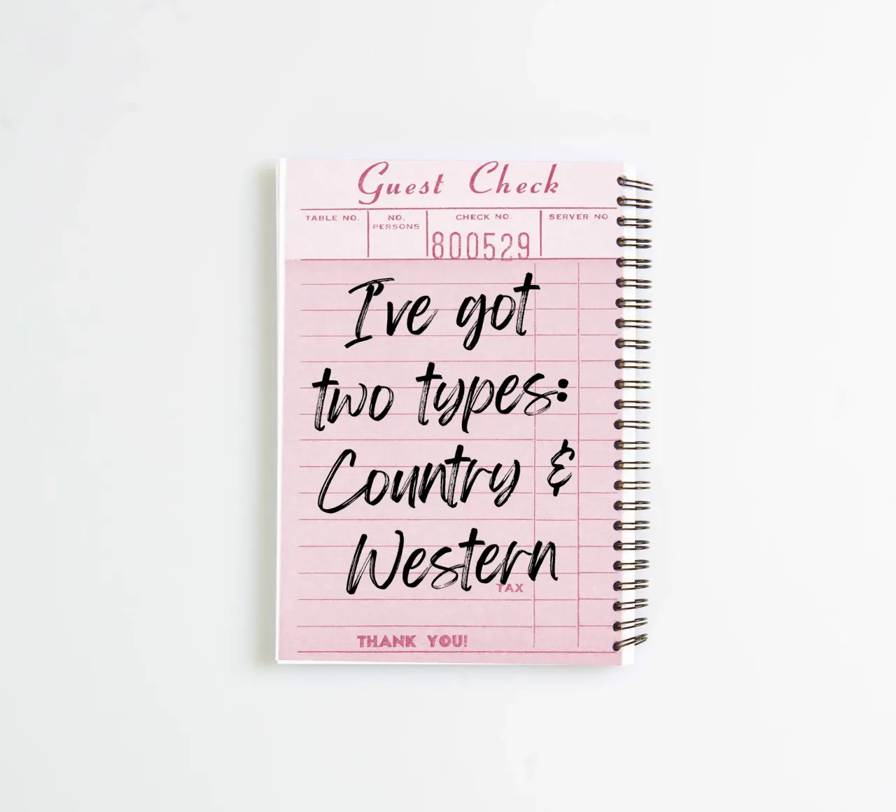 "Two Types: Country & Western" Guest Check Print spiral notebook by homdeco