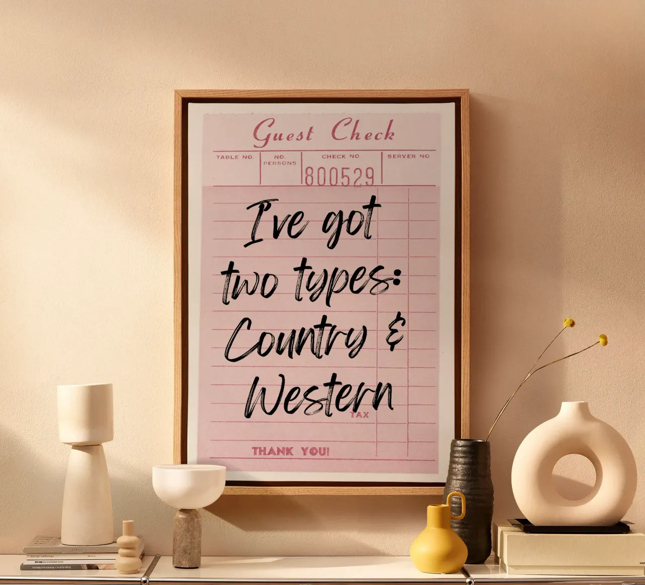 "Two Types: Country & Western" Guest Check Print canvas by homdeco