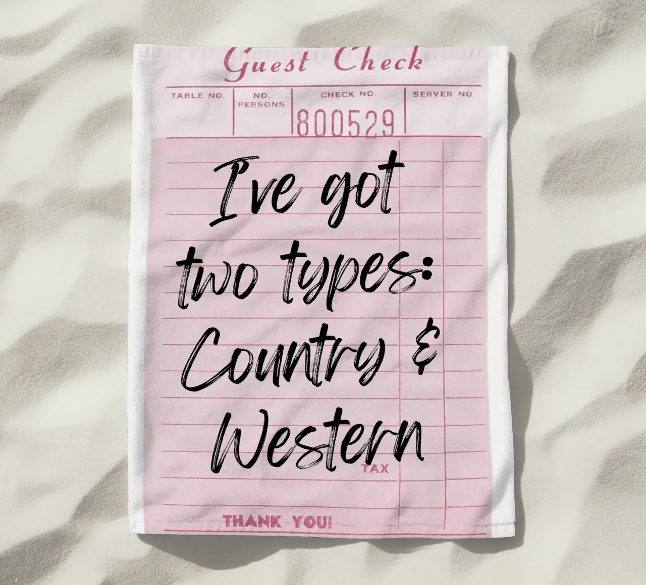 "Dos Tipos: Country & Western" Guest Check Print toalla de playa de homdeco