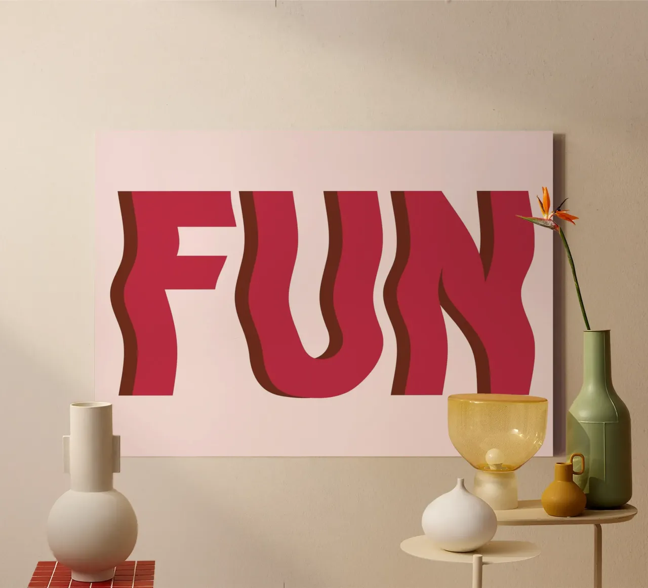 FUN. Bold Wavy Red Typographic Minimalist Print canvas by homdeco