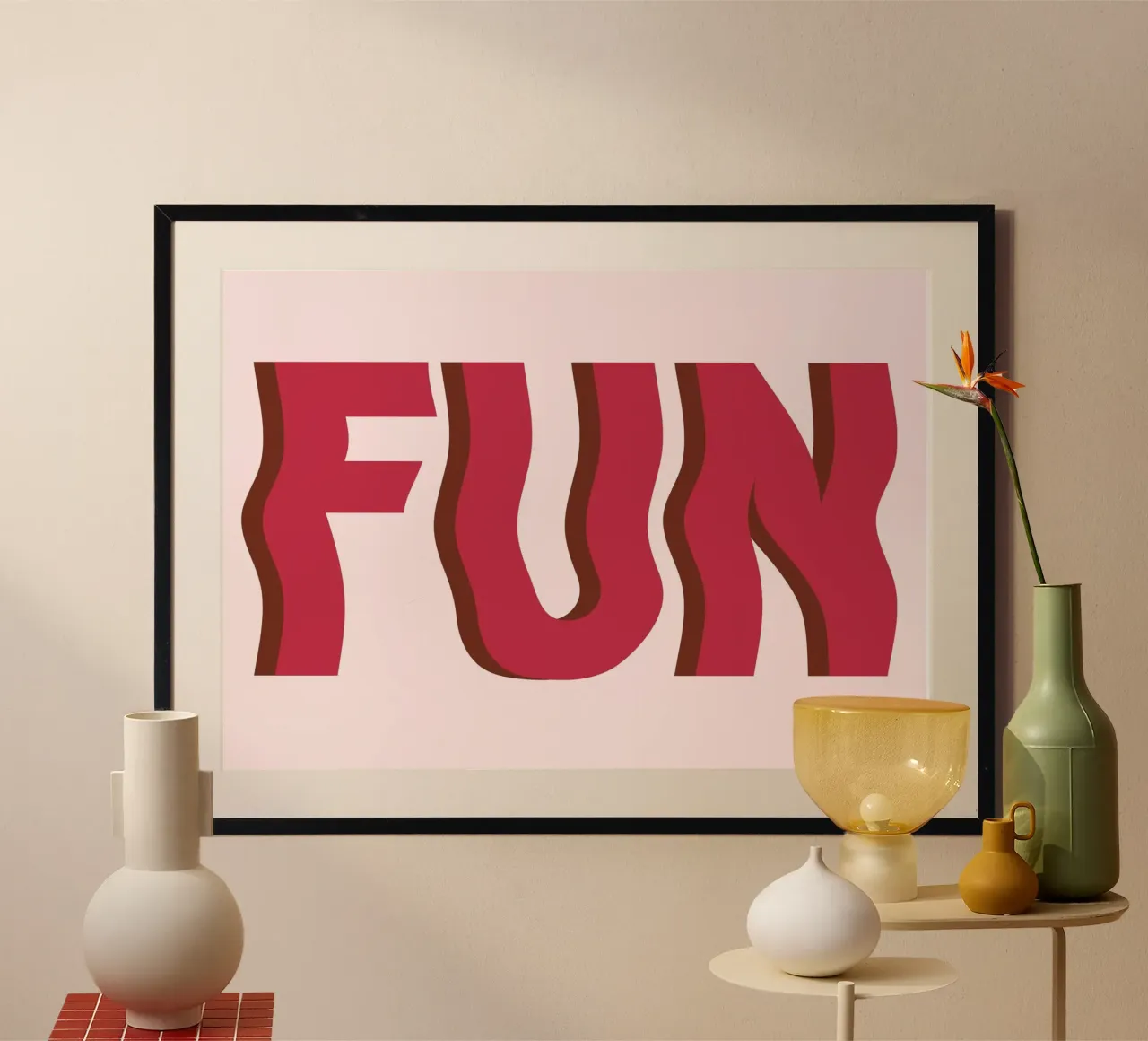 FUN. Bold Wavy Red Typographic Minimalist Print hahnemühle by homdeco
