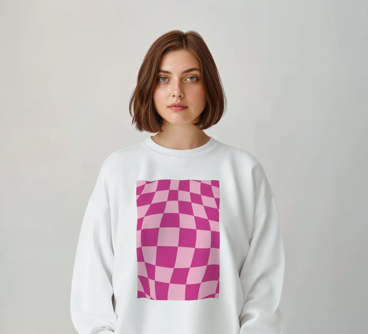 Wavy Pink Checkered Pattern Retro Aesthetic Print sweatshirt by homdeco