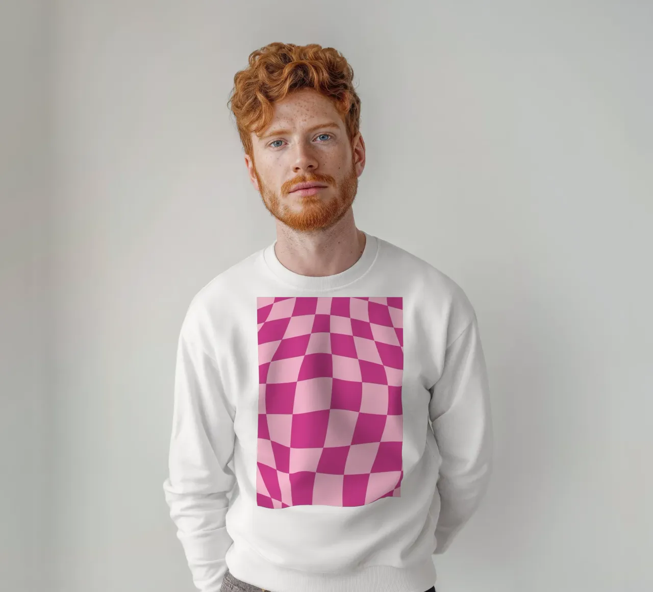 Wavy Pink Checkered Pattern Retro Aesthetic Print sweatshirt by homdeco
