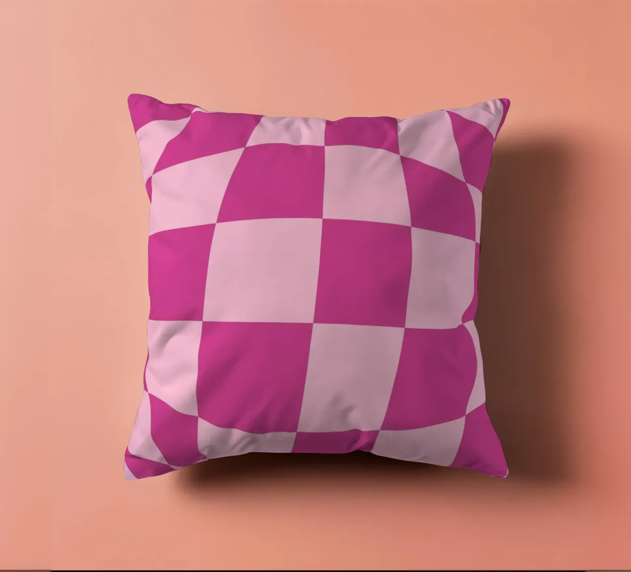 Wavy Pink Checkered Pattern Retro Aesthetic Print decorative cushion by homdeco