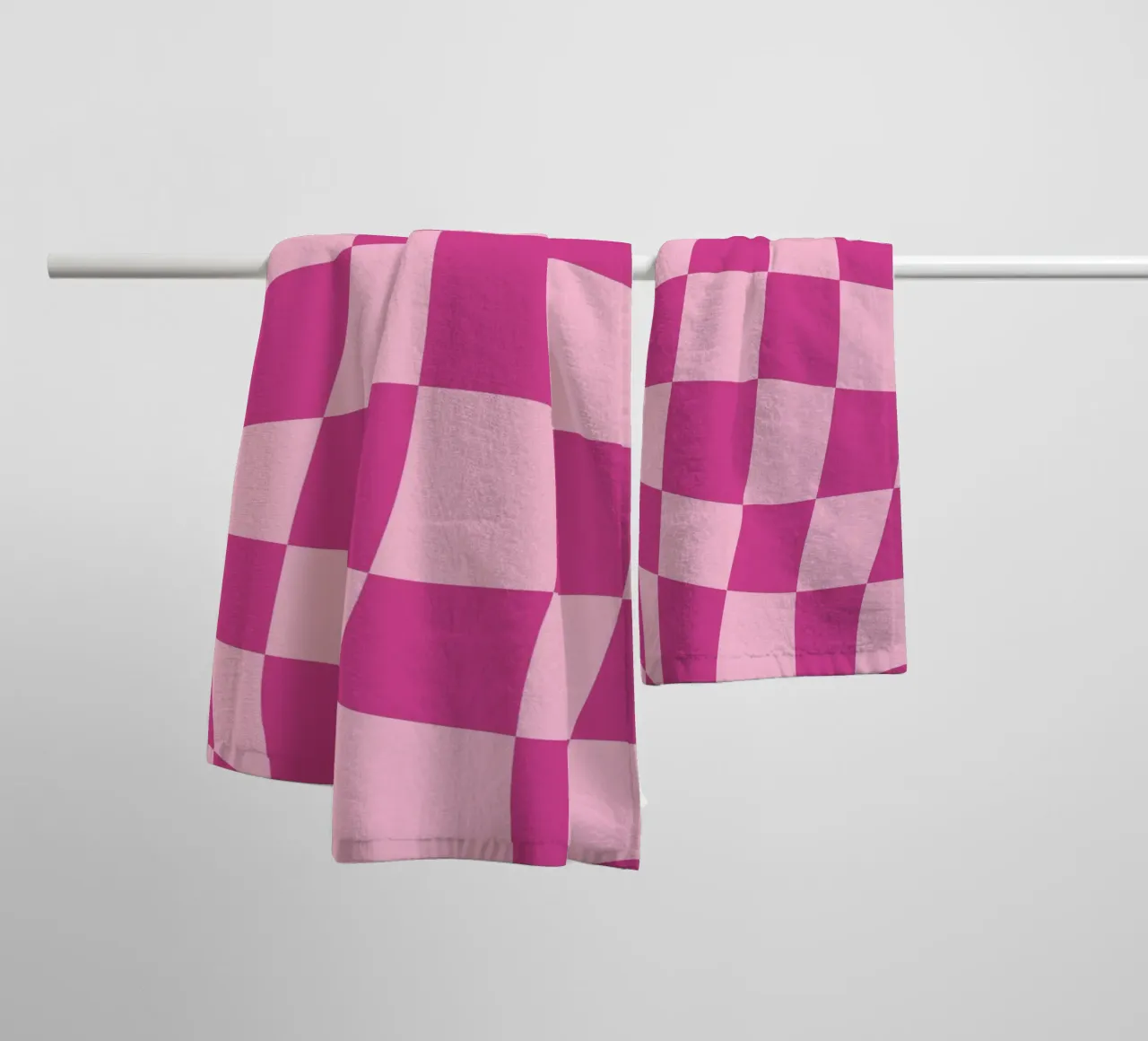 Wavy Pink Checkered Pattern Retro Aesthetic Print towel by homdeco