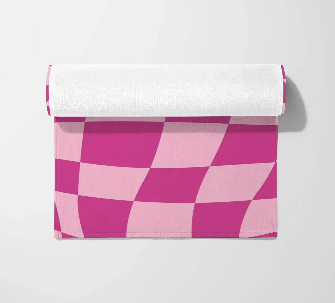 Wavy Pink Checkered Pattern Retro Aesthetic Print beach towel by homdeco