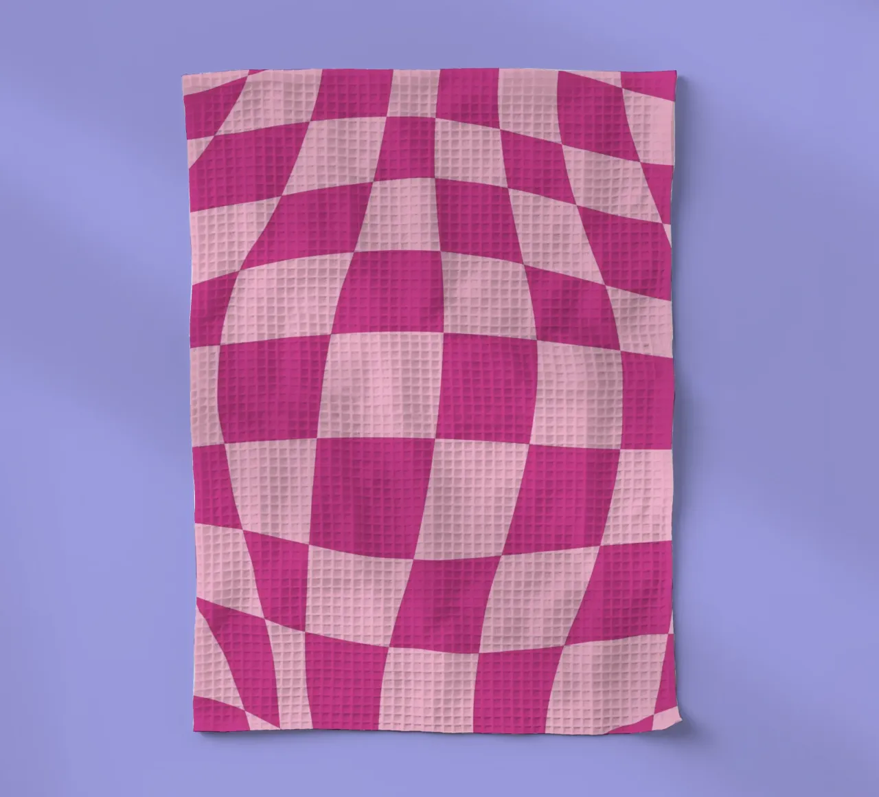 Wavy Pink Checkered Pattern Retro Aesthetic Print tea towel by homdeco