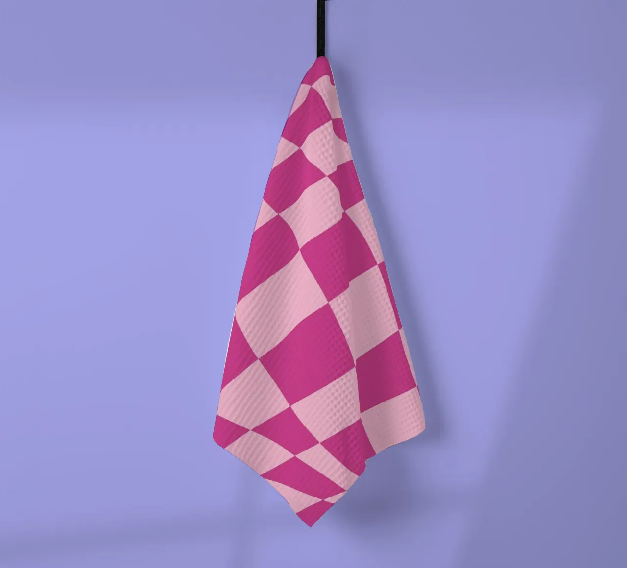 Wavy Pink Checkered Pattern Retro Aesthetic Print tea towel by homdeco