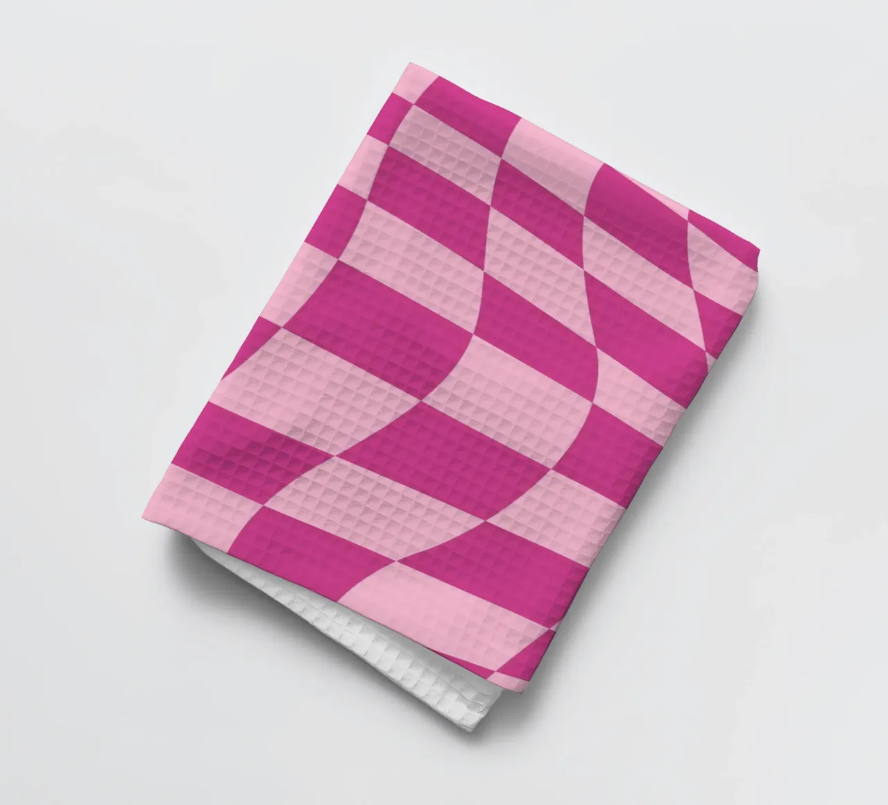 Wavy Pink Checkered Pattern Retro Aesthetic Print tea towel by homdeco