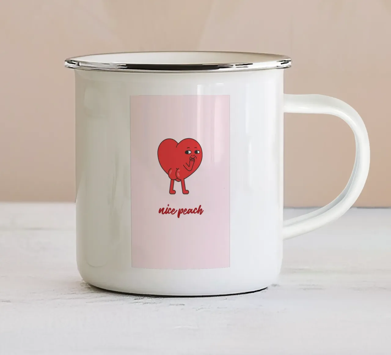 Stampa Pop Art "Nice Peach" Cuore rosso impertinente tazza in smalto da homdeco