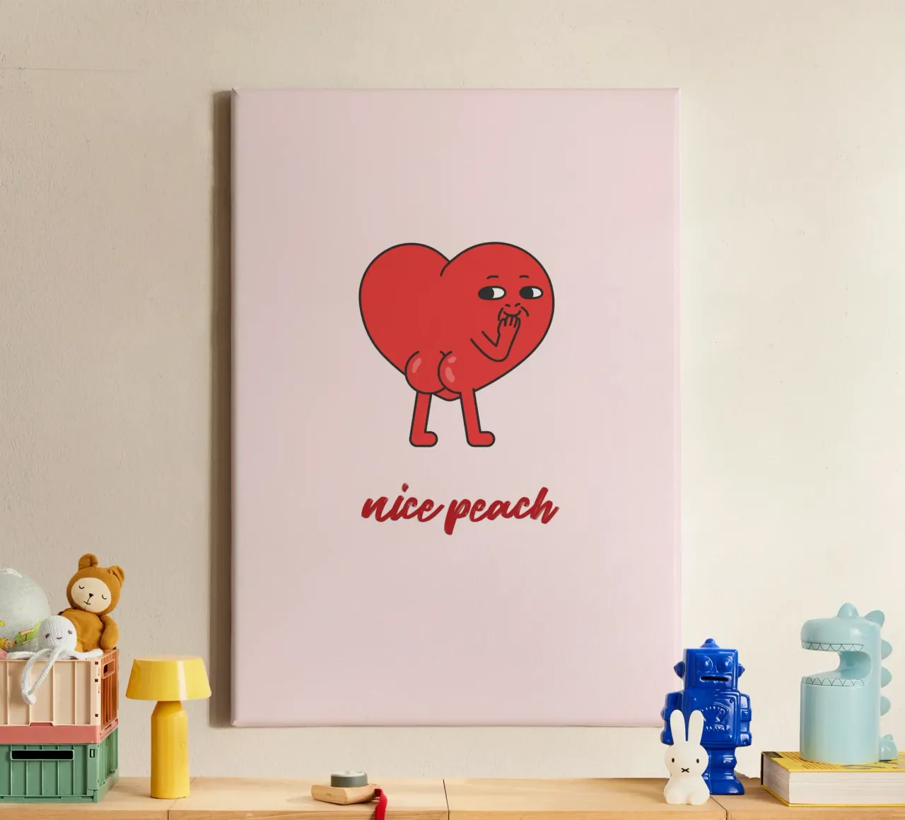 "Nice Peach" Cheeky Red Heart Pop Art Print canvas by homdeco