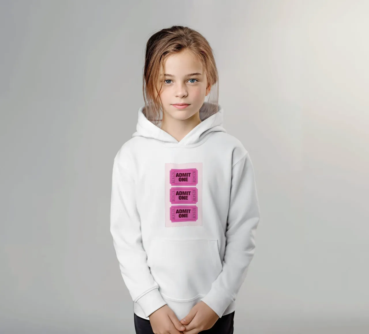 Admit One Pink Retro Ticket Pop Art Print kids hoodie by homdeco