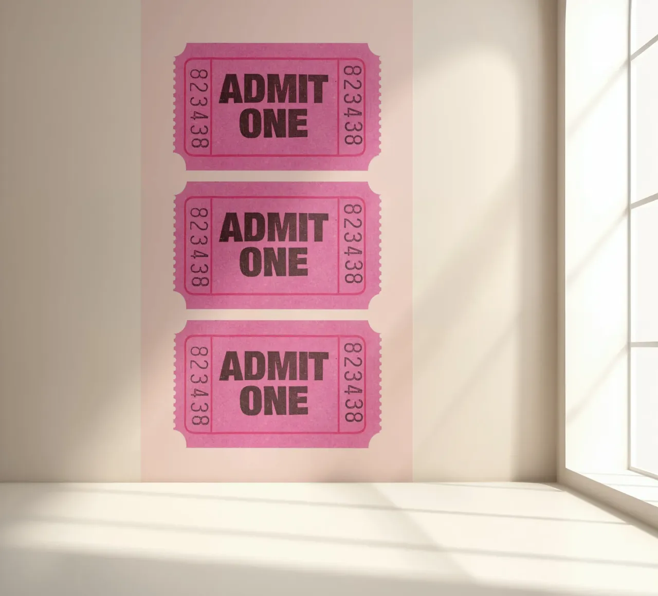 Admit One Pink Retro Ticket Pop Art Print photo wallpaper by homdeco