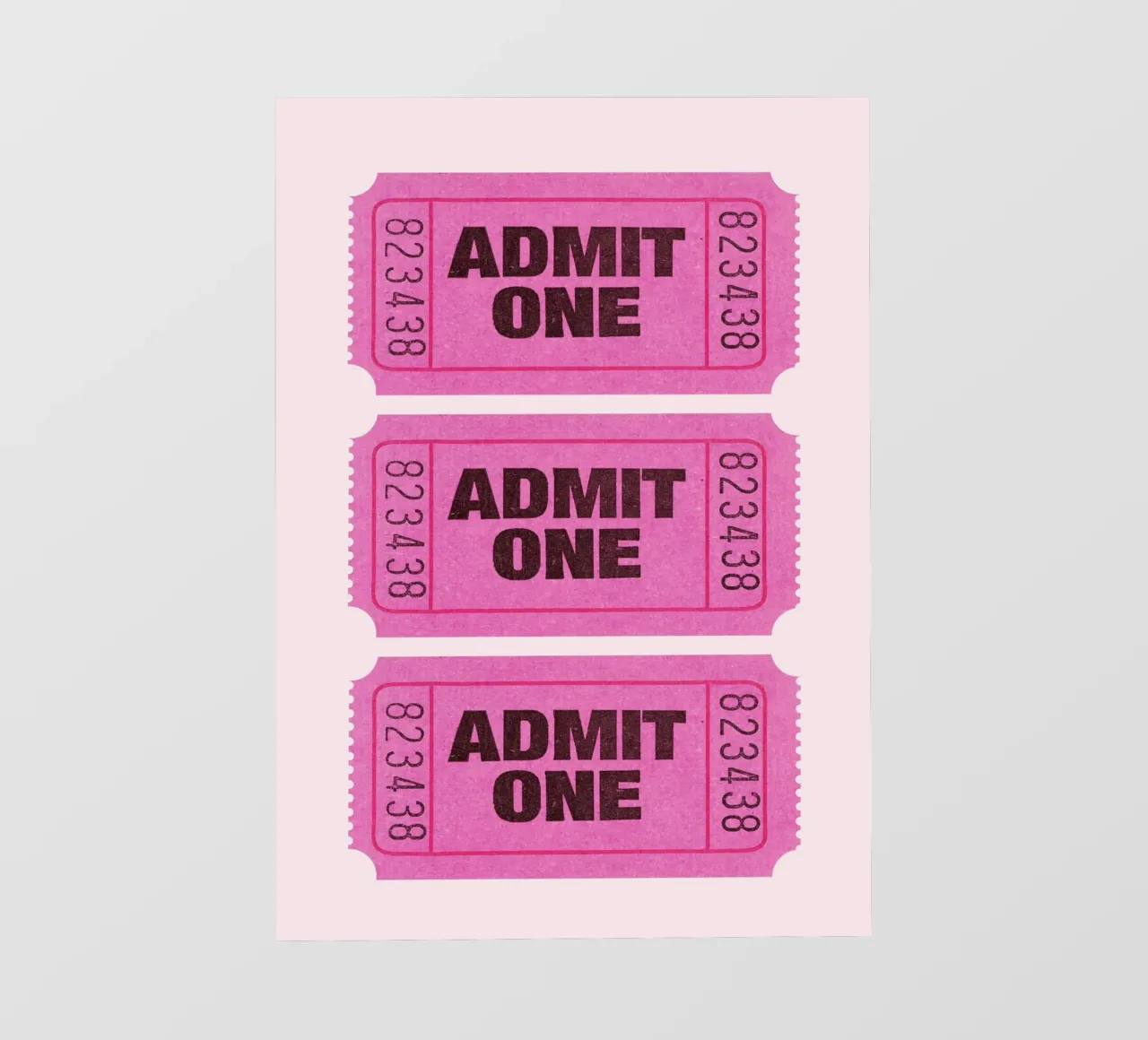 Admit One Pink Retro Ticket Pop Art Print photo wallpaper by homdeco