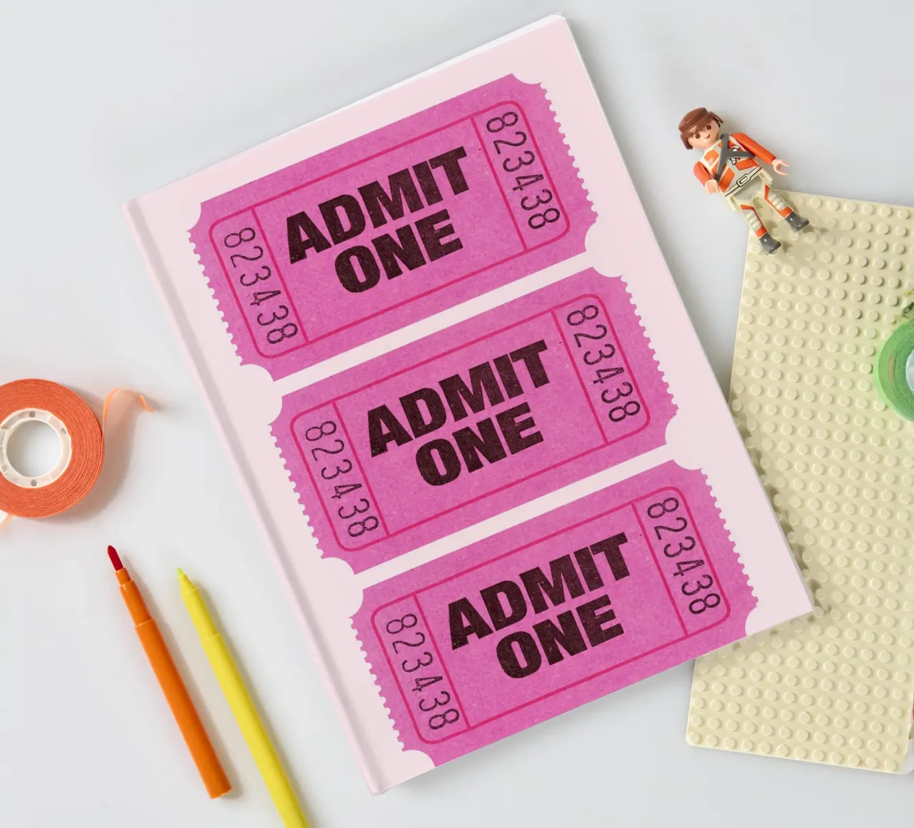 Admit One Pink Retro Ticket Pop Art Print notebook by homdeco